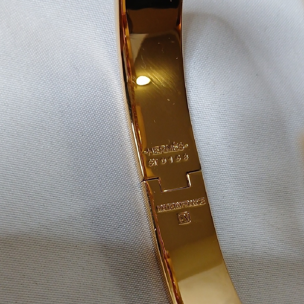Hermes Gold H Clic Clac Bracelet with Turquoise Enamel - Picture 3 of 4